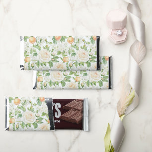 Romantic White Roses Floral Peaches Wedding Hershey Bar Favors
