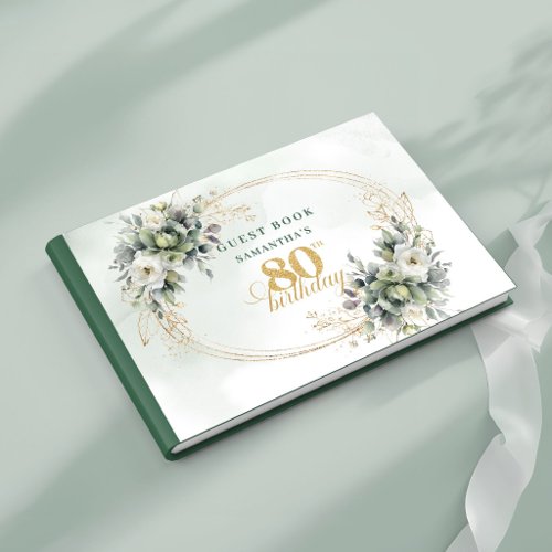 Romantic White Roses Foliage 80th Birthday Book