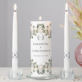 Romantic White Roses Monogrammed Wedding