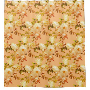 Romantic white roses on orange shower curtain