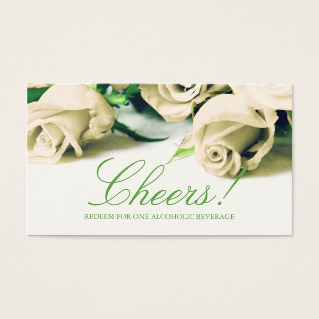 Romantic White Roses Wedding Drink Ticket (Front)