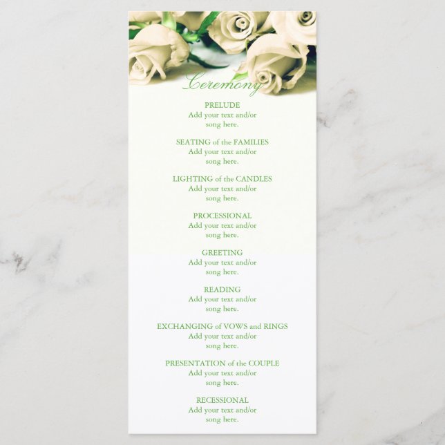 Romantic White Roses Wedding Program (Front)