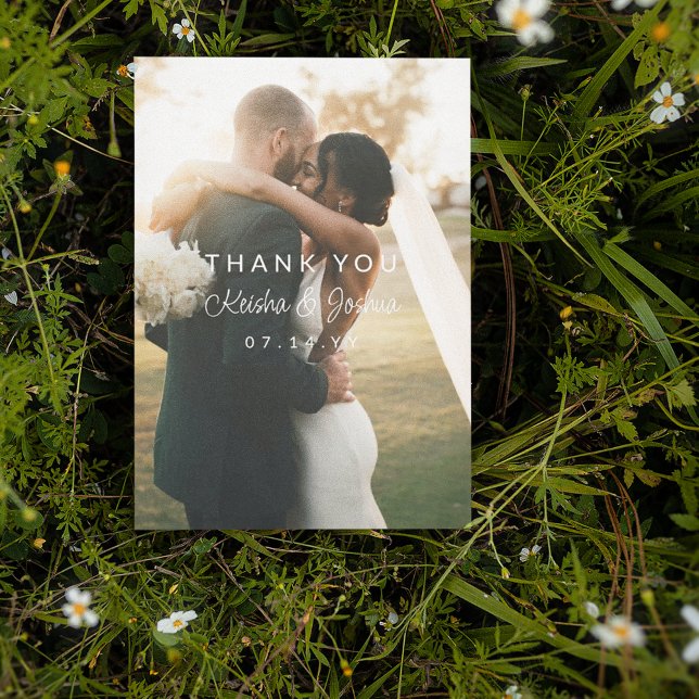 Romantic White Script Wedding Photo Thank You (Creator Uploaded)