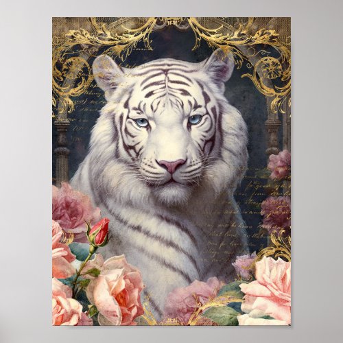 Romantic White Tiger Poster