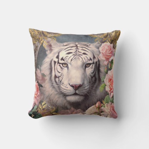 Romantic White Tiger Throw Pillow