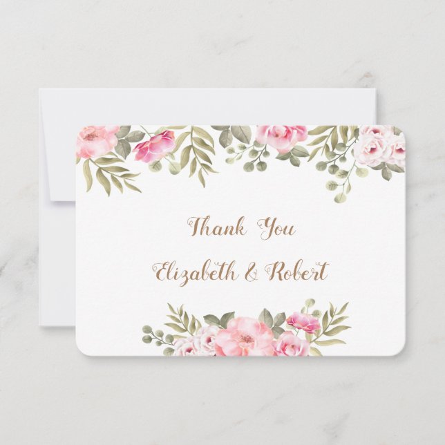 Romantic White Watercolor Floral Thank You Card (Front)