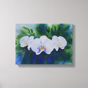 Romantic White watercolor orchid painting, Canvas Print