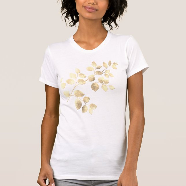 Romantic white with golden leaves women's T-Shirt (Front)