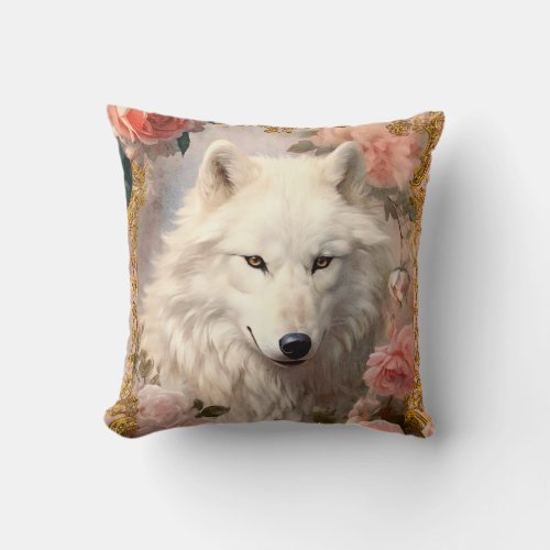 Romantic White Wolves  Throw Pillow