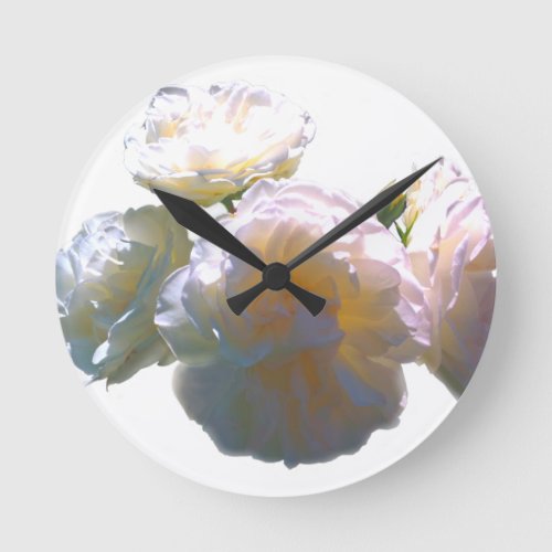 Romantic white yellow orange golden amber roses round clock