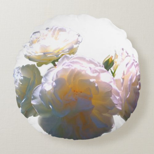 Romantic white yellow orange golden amber roses round pillow