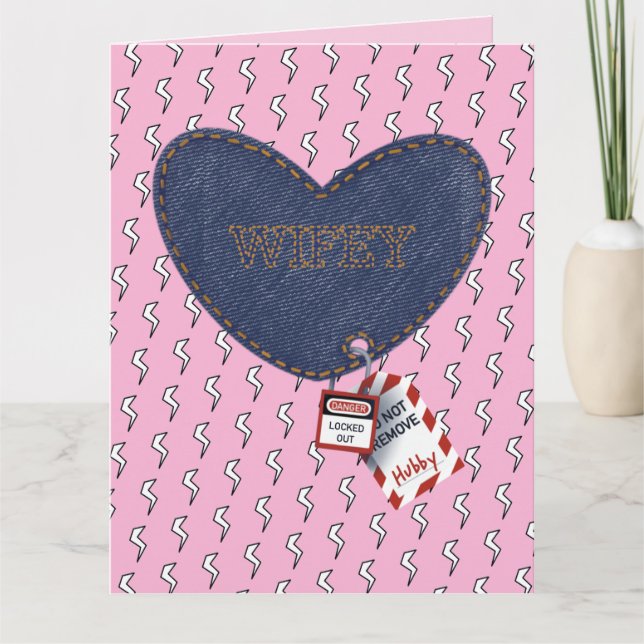 Romantic Wifey Hubby Electrical Lock Tag Heart Card (Front)