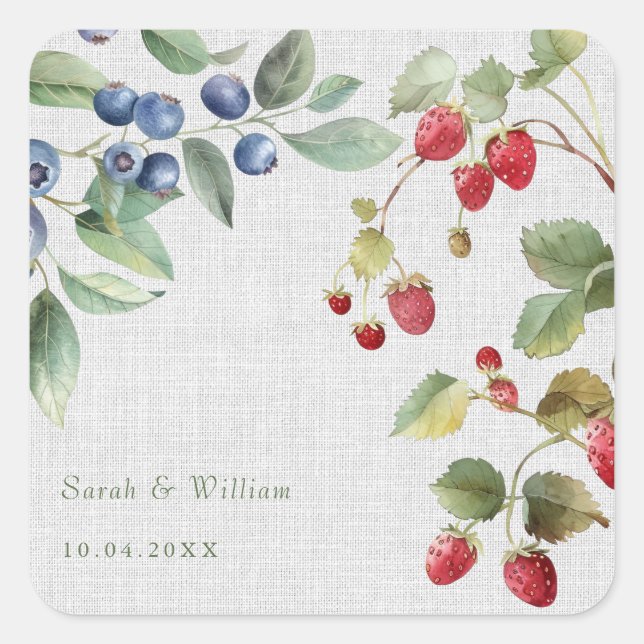 Romantic wild summer berries wedding Sticker (Front)