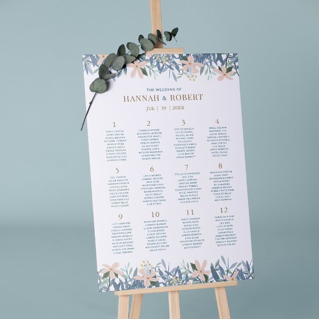 Romantic Wildflower 12 Table Wedding Seating Chart Foam Board (Creator Uploaded)