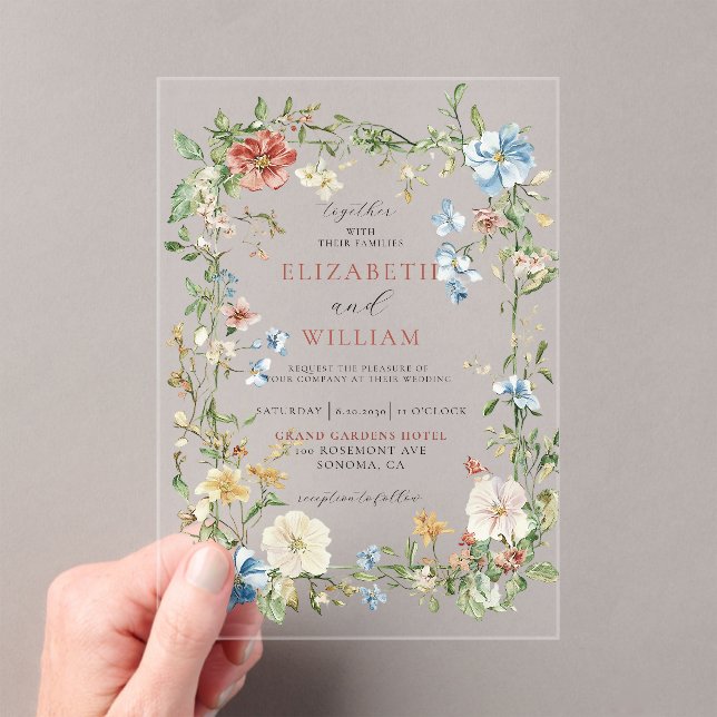 Romantic Wildflower Boho Watercolor Wedding Acrylic Invitations (Insitu (Handheld))