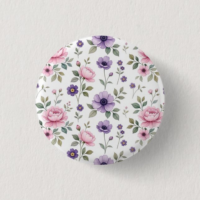 Romantic Wildflower Botanical Pin Button (Front)