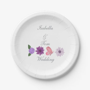 Romantic Wildflower & Butterfly Wedding Party Paper Plates