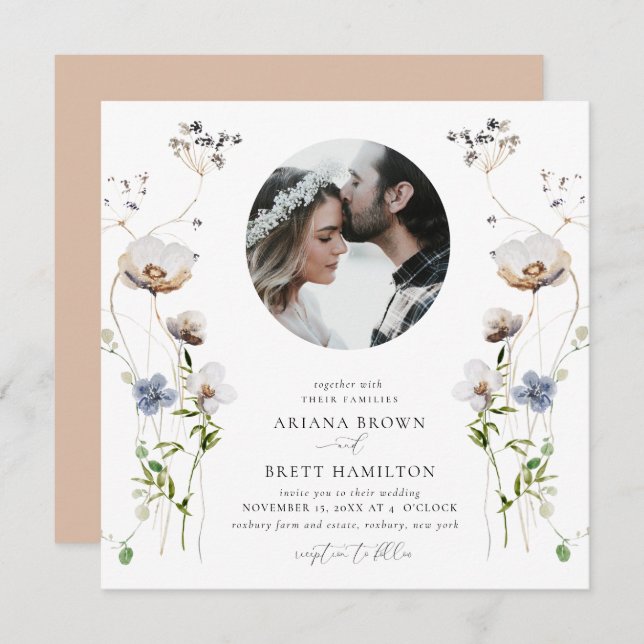 Romantic Wildflower Calligraphy Wedding Invitation (Front/Back)