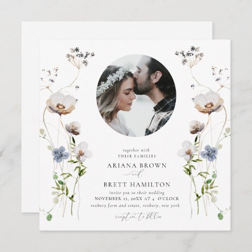 Romantic Wildflower Calligraphy Wedding Invitation