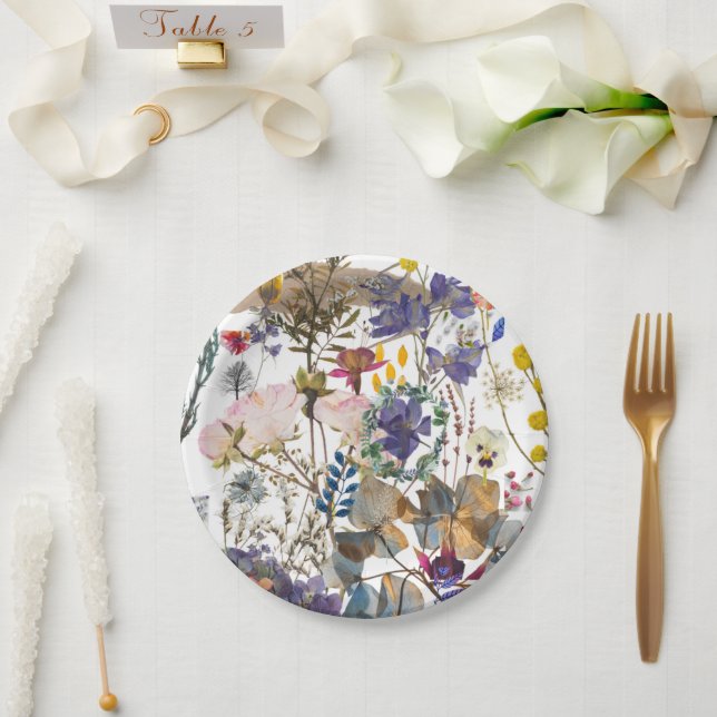 Romantic Wildflower Collage  Paper Plates (Wedding)