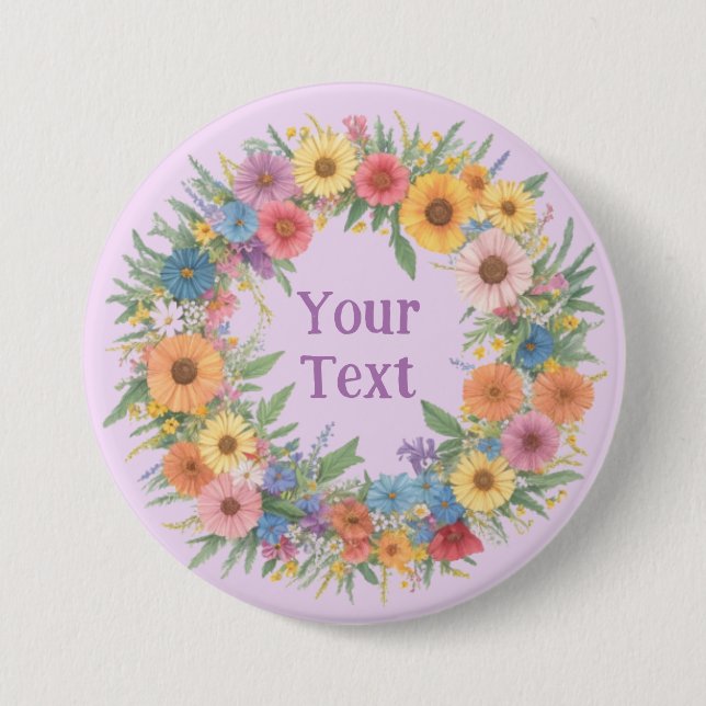 Romantic Wildflower Floral Wreath Lapel Adornment Button (Front)