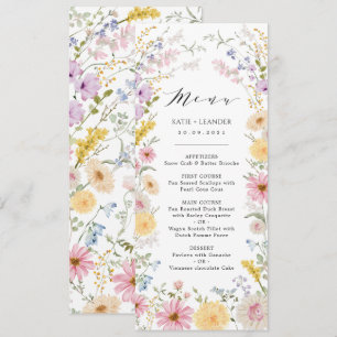 Romantic Wildflower Meadow Wedding Menu Card