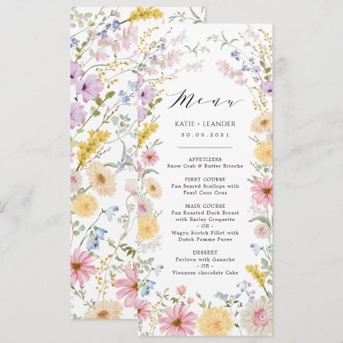 Romantic Wildflower Meadow Wedding Menu Card