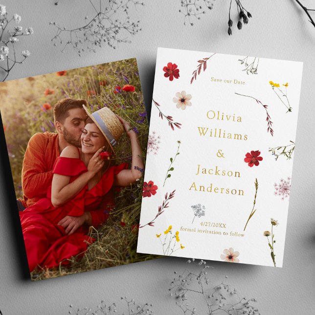 Romantic Wildflower Photo Script Save The Date  Foil Invitation (Creator Uploaded)