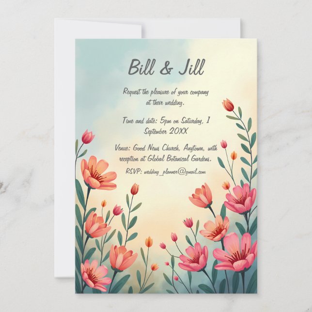Romantic Wildflower Sunset Wedding Invitation (Front)