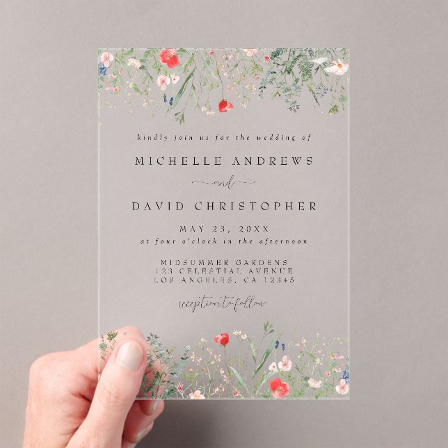 Romantic Wildflower Wedding Acrylic Invitations (Insitu (Handheld))