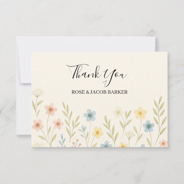 Romantic Wildflower Wedding Flat Thank You Card (Front)