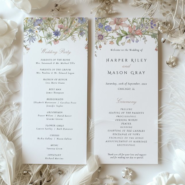 Romantic Wildflower Wedding Program Pastel Colors (Creator Uploaded)