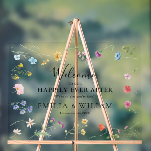 Romantic Wildflower Wedding Welcome Frosted Acrylic Sign