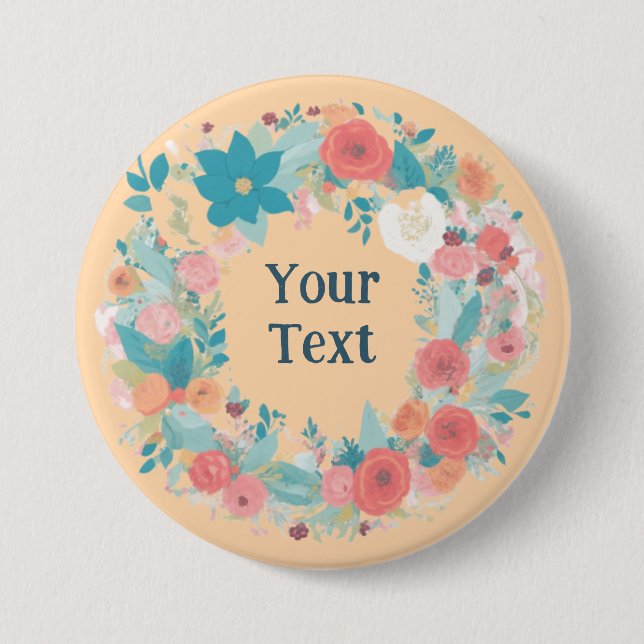 Romantic Wildflower Wreath Lapel Adornment Button (Front)