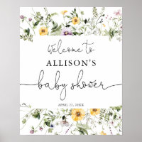 Romantic wildflowers baby shower welcome sign