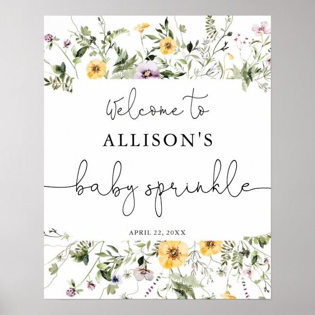 Romantic wildflowers baby sprinkle welcome sign (Front)