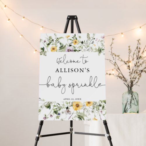 Romantic wildflowers baby sprinkle welcome sign
