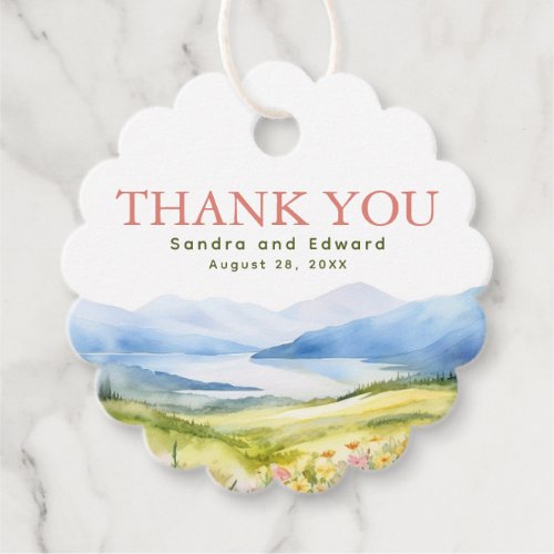 Romantic Wildflowers Mountains Wedding Thank You Favor Tags