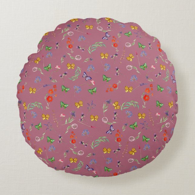 Romantic wildflowers patterned round pillow (Front)