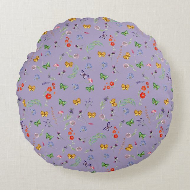 Romantic wildflowers patterned round pillow (Front)
