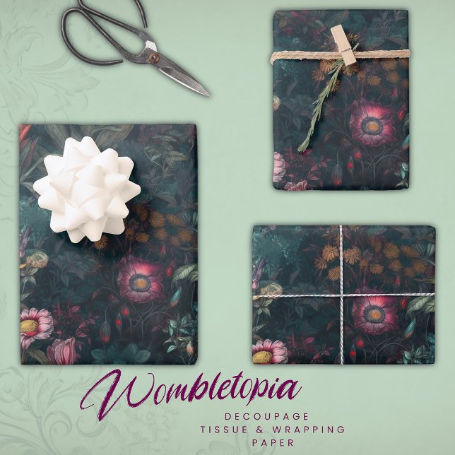Romantic Wildflowers Pink and Green Decoupage Wrapping Paper Sheets (Creator Uploaded)
