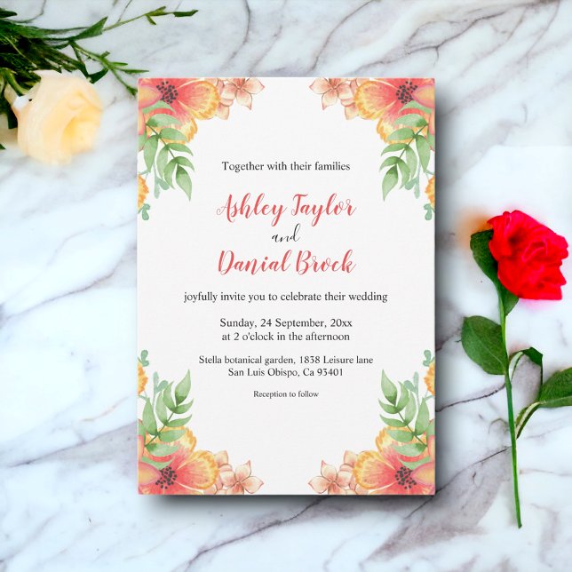 Romantic Wildflowers Watercolor Floral Wedding Invitation (Creator Uploaded)