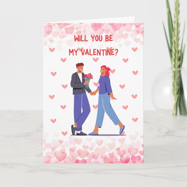 Romantic "Will You Be My Valentine?" Holiday Card (Front)