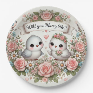 Romantic "Will You Marry Me?" Lovebird Paper Plate