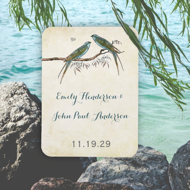 Romantic Willow Teal Love Bird Save the Date Magnet