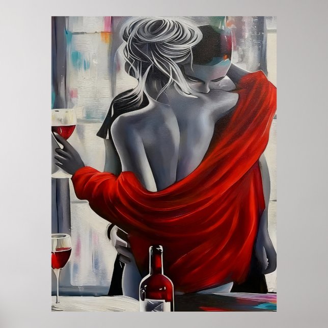 Romantic Wine Embrace Poster (Front)