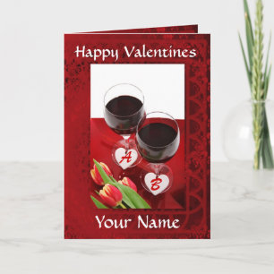 Romantic wine glasses valentines day holiday card