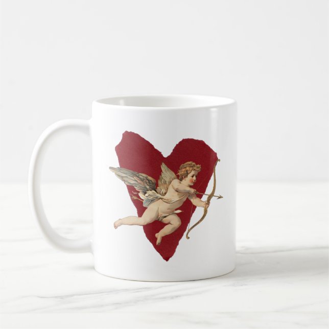 Romantic Wine Red Heart Angel Bow & Arrow Love Coffee Mug (Left)