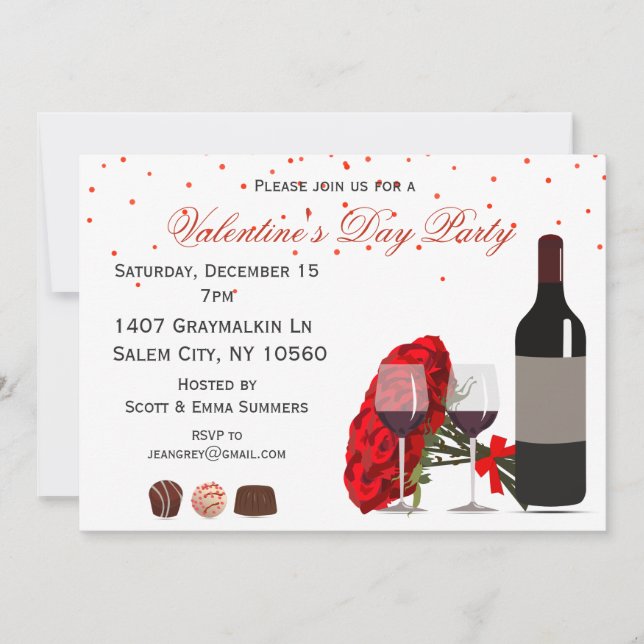 Romantic Wine Roses Valentine's Day Party Invitation (Front)