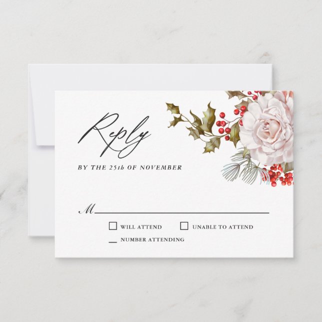 Romantic Winter Floral and Evergreens RSVP (Front)